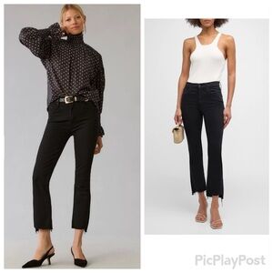 MOTHER Denim Black Insider Crop Step Fray Not Guilty Raw Hem Ankle Cropped Jeans